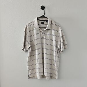 IZOD Men's Short Sleeve Stripped Polo Shirt 1/4 Button Up XL Tan Black White